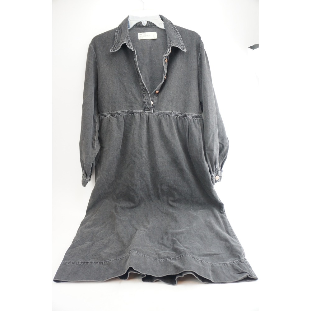 Anthropologie SWK Seen Worn Kept Denim Dress Women UK 10 Black Long Sleeve